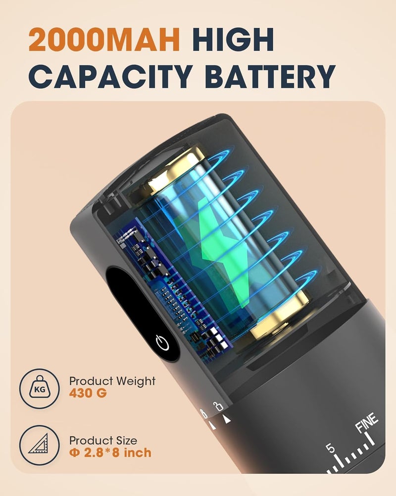 EZVING First Grind-While-Charging Rechargeable Coffee Grinder with Upgraded LED Battery Display, 1.7X Faster Grinding with 38 External Adjustable Settings & Ceramic Burrs, Portable for Travel, Camping, etc - Image 4